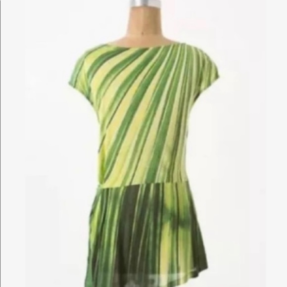 Anthropologie Vanessa Virginia Ivy Green Stripe Asymmetric Tunic - Picture 4 of 7